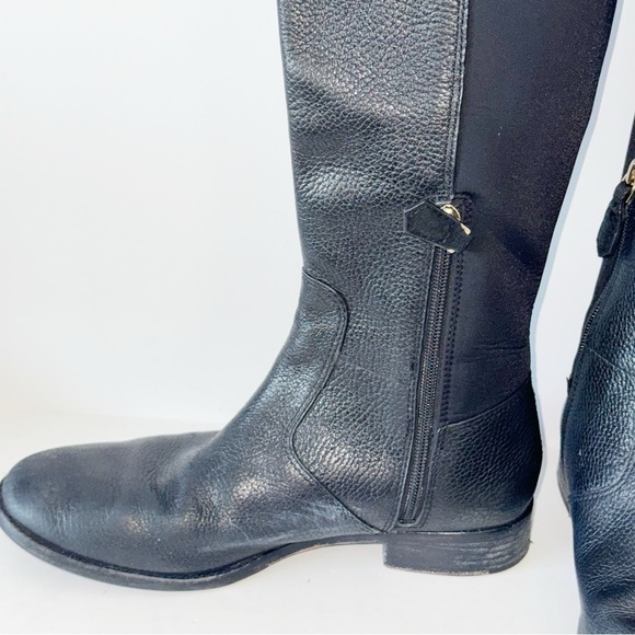 Tory Burch Selden Tall Riding Boots 8.5 Equestrian Black Leather Stretch Scuba - Picture 10 of 16